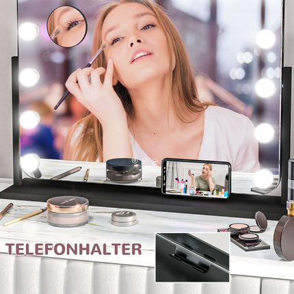 Hollywood makeup mirror with lights, 15 LEDs, black, 3 modes