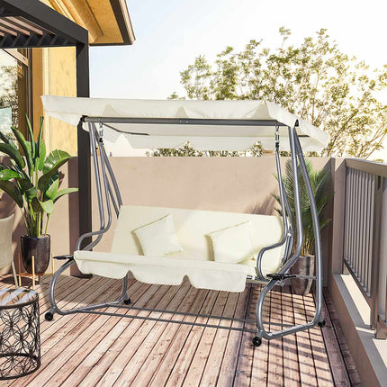 Beige 3-seat rocking chair with adjustable waterproof cover