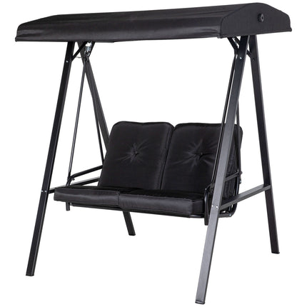 2-seat garden swing with cushion and adjustable roof, black