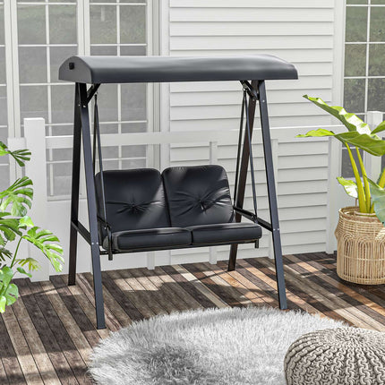 2-seat garden swing with cushion and adjustable roof, black