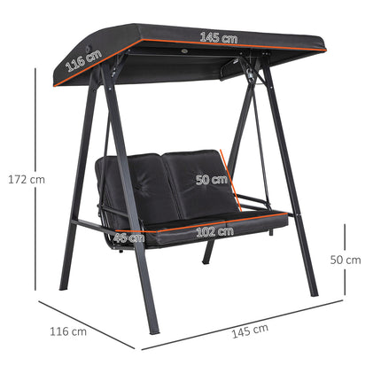 2-seat garden swing with cushion and adjustable roof, black