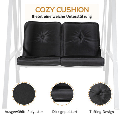 2-seat garden swing with cushion and adjustable roof, black