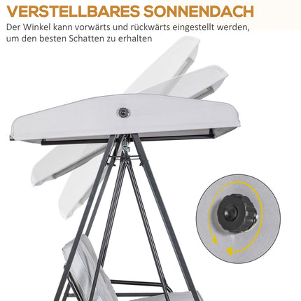 2-seat garden swing with adjustable roof, grey, 220 kg capacity