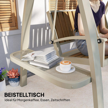 2-seater garden swing with adjustable canopy, side table - beige