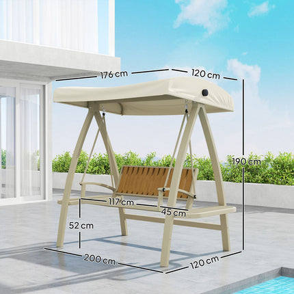2-seater garden swing with adjustable canopy, side table - beige
