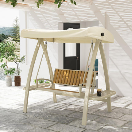 2-seater garden swing with adjustable canopy, side table - beige