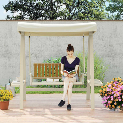 2-seater garden swing with adjustable canopy, side table - beige