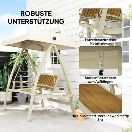 2-seater garden swing with adjustable canopy, side table - beige