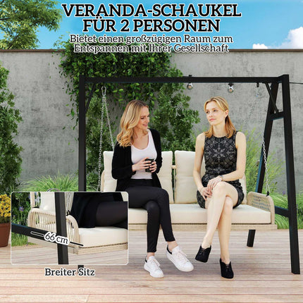 Rattan 2-seat garden swing with cushions, beige