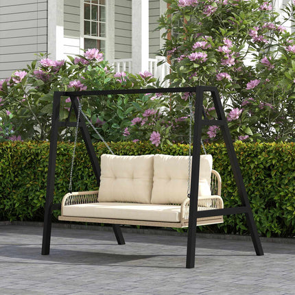 Rattan 2-seat garden swing with cushions, beige
