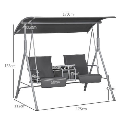 2-seat black garden swing with canopy and tray