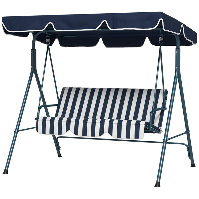 Garden swing bench, 3-seater, adjustable roof, blue