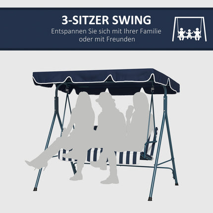 Garden swing bench, 3-seater, adjustable roof, blue