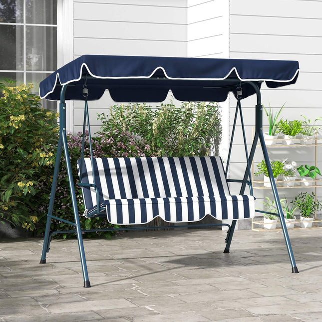 Garden swing bench, 3-seater, adjustable roof, blue