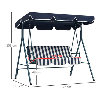 Garden swing bench, 3-seater, adjustable roof, blue