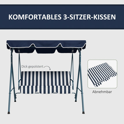 Garden swing bench, 3-seater, adjustable roof, blue