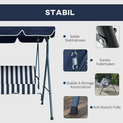 Garden swing bench, 3-seater, adjustable roof, blue