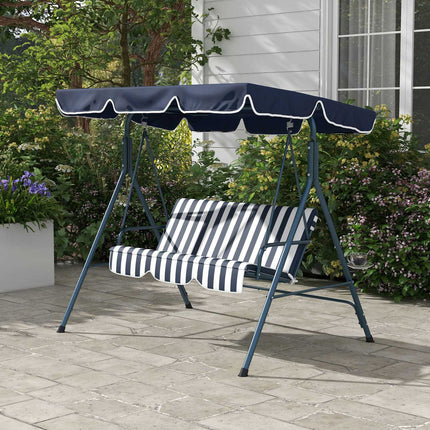 Garden swing bench, 3-seater, adjustable roof, blue