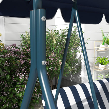 Garden swing bench, 3-seater, adjustable roof, blue