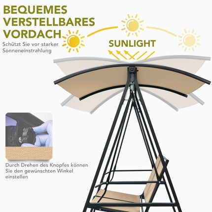 Hollywood swing with adjustable roof 2-seater garden swing 152 x 112 x 165 cm beige