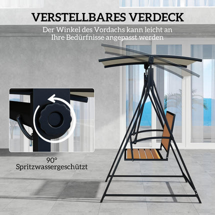 2-seat garden swing with adjustable canopy, weatherproof