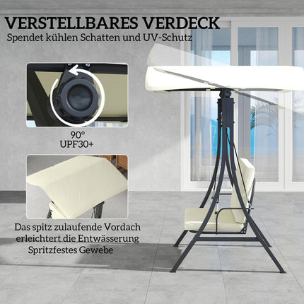 Adjustable 2-seat garden swing with canopy, cream white
