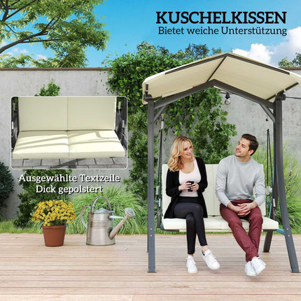 Adjustable 2-seat garden swing with canopy, cream white