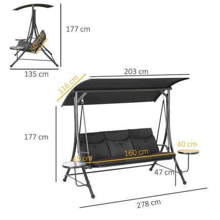 3-seat garden swing with canopy - Supports up to 300 kg