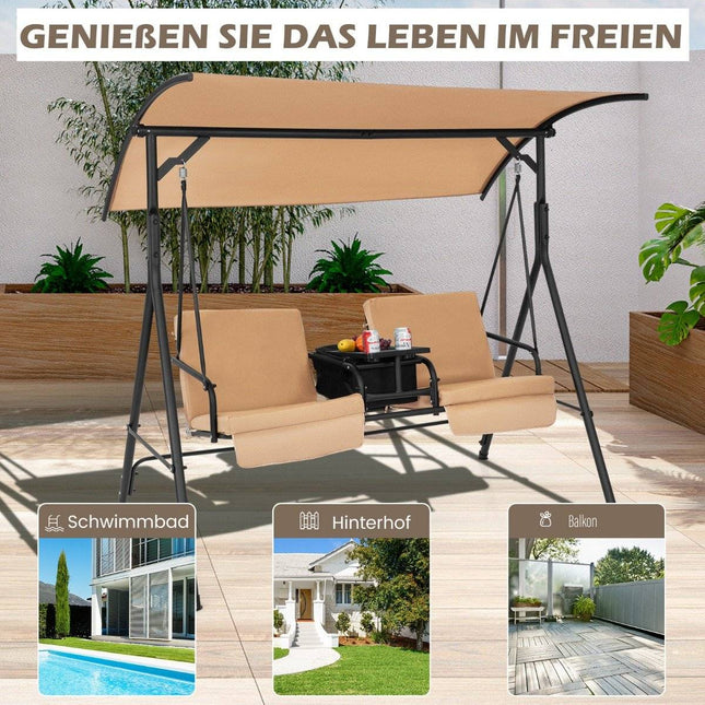 Hollywood swing with cooler bag 2-seater garden swing with adjustable roof brown 180 x 124 x 161.5 cm