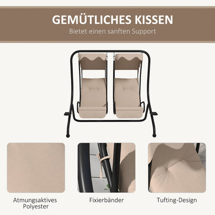 2-seat garden swing with canopy & cup holder, beige