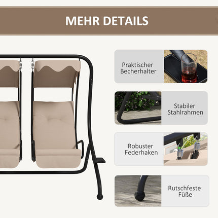 2-seat garden swing with canopy & cup holder, beige