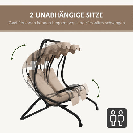 2-seat garden swing with canopy & cup holder, beige