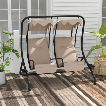 2-seat garden swing with canopy & cup holder, beige