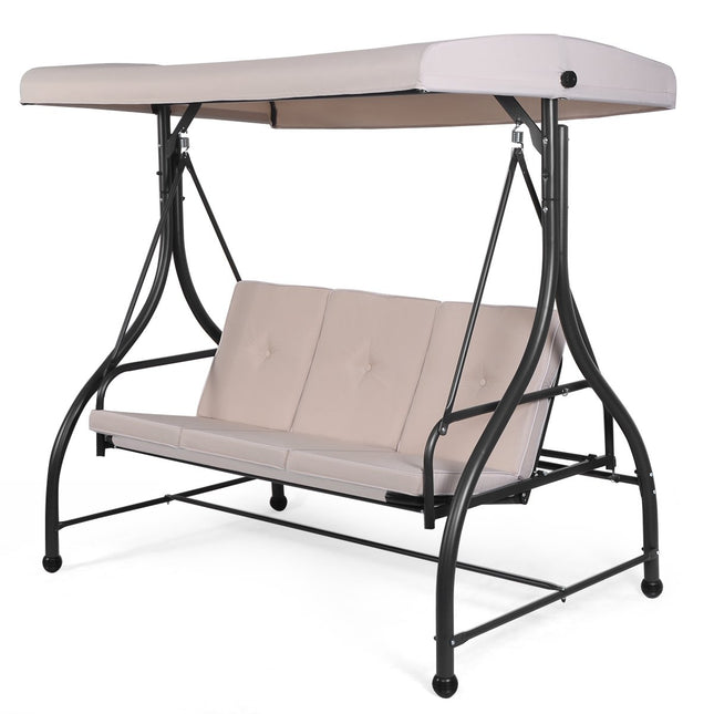 Hollywood swing with reclining function, 3-seater garden swing 183 x 112 x 178 cm beige
