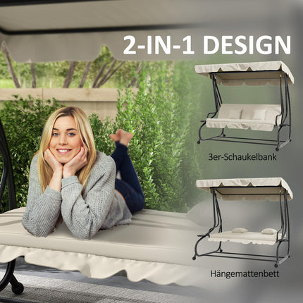 3-seat garden swing with adjustable roof and table