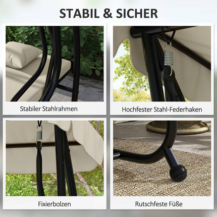 3-seat garden swing with adjustable roof and table
