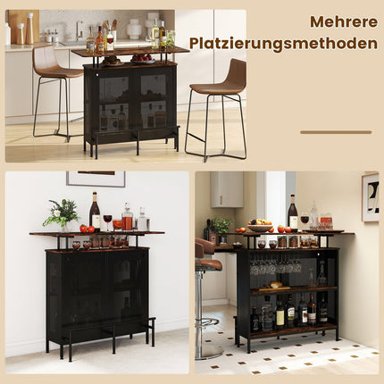 Home Bar Table with Storage and Footrest, Metal Frame
