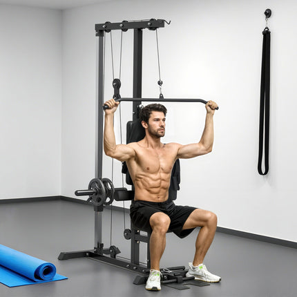 Home Gym Lat Pulldown & Row Machine, Steel & Faux Leather