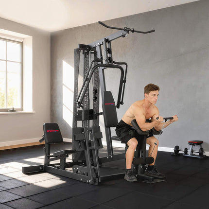 Home Gym Station with Leg Press, Adjustable Seat, 65kg Weights