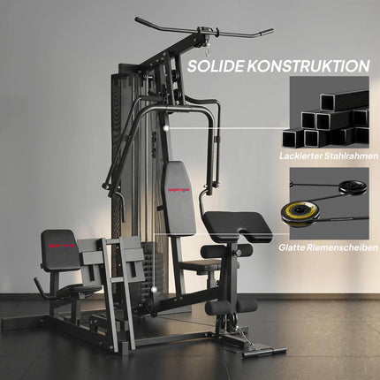 Home Gym Station with Leg Press, Adjustable Seat, 65kg Weights