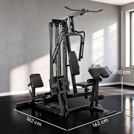 Home Gym Station with Leg Press, Adjustable Seat, 65kg Weights