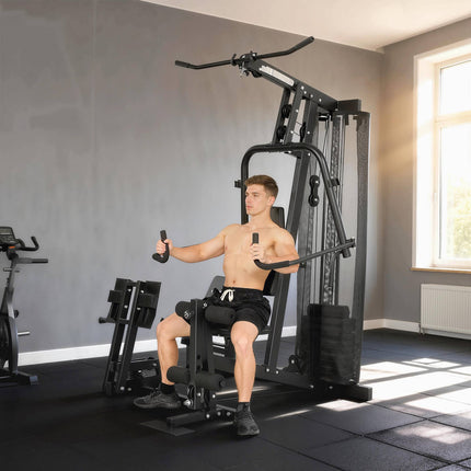Home Gym Station with Leg Press, Adjustable Seat, 65kg Weights