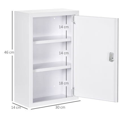 Lockable medicine cabinet in white steel, childproof, 3 compartments