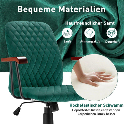 Home Office Chair Computer Chair Made of Velvet Adjustable Swivel Chair for Home Office Velvet Armchair Green