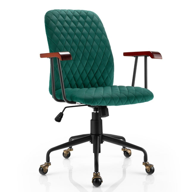Bureaustoel voor thuisgebruik, computerstoel van fluweel, verstelbare draaistoel voor thuisgebruik, fluwelen fauteuil groen