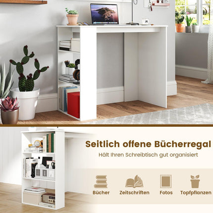 Home Office Desk with Bookshelf, 90 cm, White