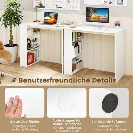 Home Office Desk with Bookshelf, 90 cm, White