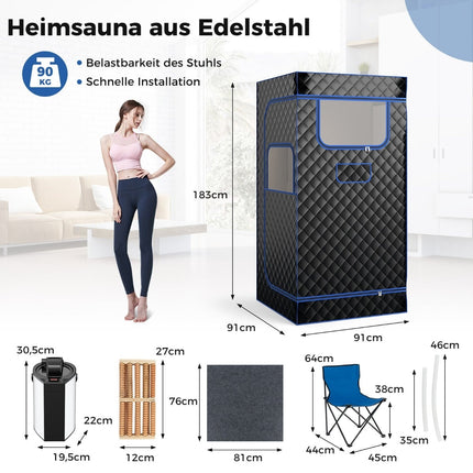 Home Steam Sauna Tent with 3L Generator, Black, 91x91x183 cm