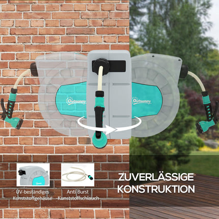 Wall-mounted hose reel with 30 m automatic reel and 7-function spray