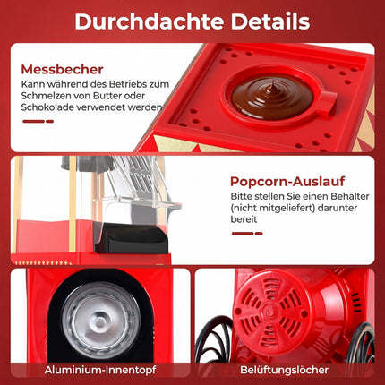 Hot Air Popcorn Maker 1200W, Oil-Free, Retro Red